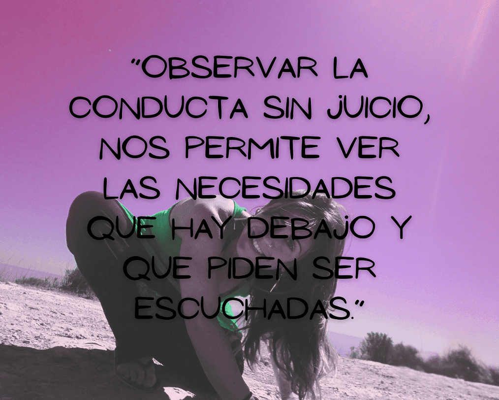 Foto de laia con tonos morados y la frase "observar la conducta sin juicio, nos permite ver las necesidades que hay debajo y que piden ser escuchadas"