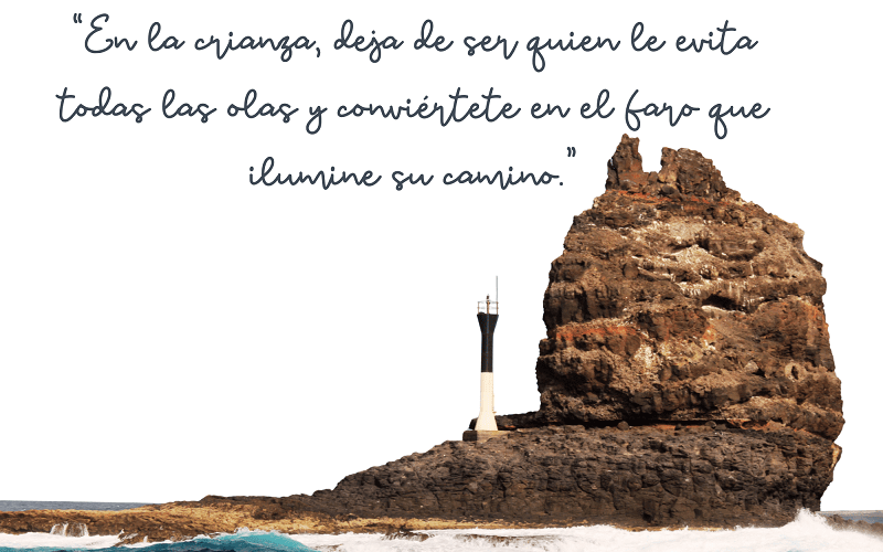 Isla con una roca y la frase: “La crianza, a veces, puede ser salvaje y a la vez, un lugar de crecimiento donde nos redescubrimos